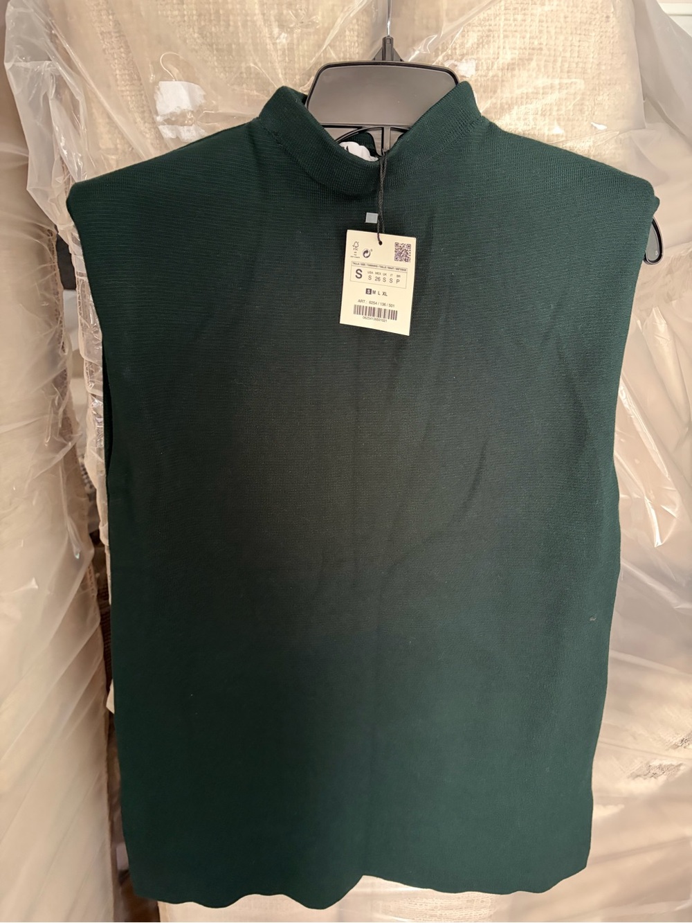 Zara Deep Green Sleeveless Mock Neck Top